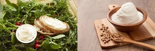 【写真を見る】“チーズのような豆乳クリーム”のクリームチーズタイプ(左)とマスカルポーネチーズタイプ(右)