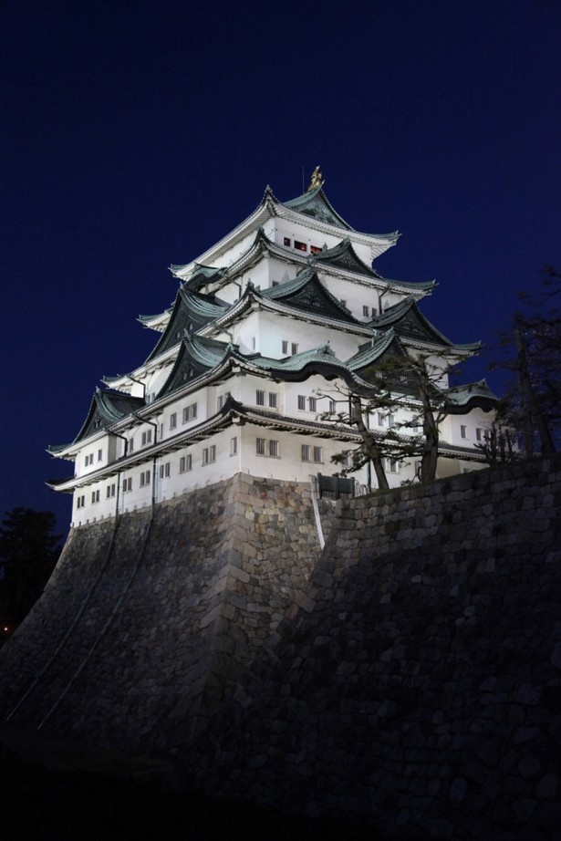 カウントダウン中は天守がライトアップされる
