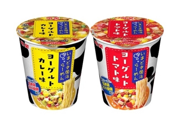 【写真を見る】同じ1月16日(月)発売の「明星 いまどき菌活 (きんかつ) らーめん ヨーグルトカレー味 / ヨーグルトトマト味」(各税抜180円)は乳酸菌200億個入りのカップラーメン