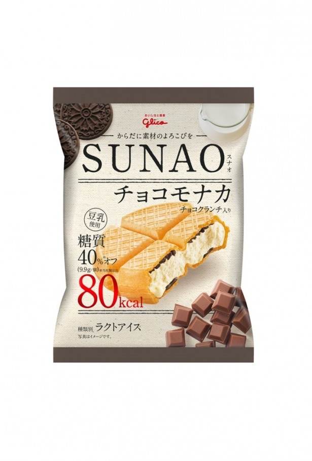 パリッとしたコーチングチョコとザクザクしたチョコクランチを使用した「チョコモナカ」