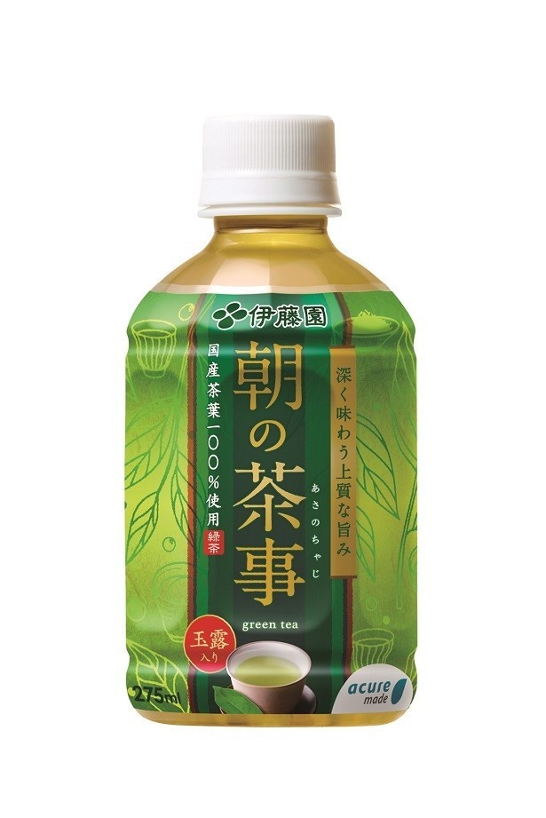 【写真を見る】同じくJR東日本ウォータービジネスから「acure made (アキュアメイド)」として発売された「朝の茶事275ml」(120円)