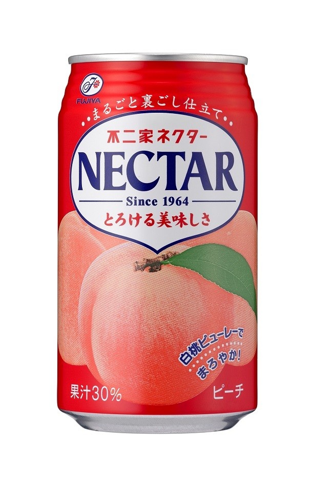 【写真を見る】白桃を裏ごししたピューレのとろける味わいが人気のロングセラー商品「ネクターピーチ(350g缶)」(参考小売価格・130円)