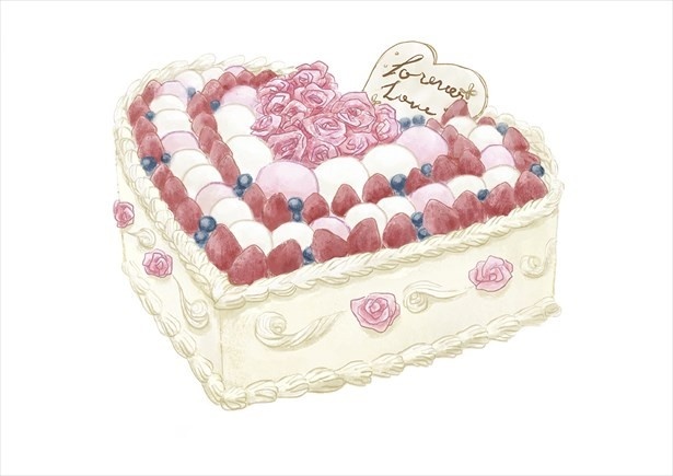 ピンクと白の「雪見だいふく」とフルーツで作られた可愛いハート型「雪見BIG LOVEケーキ」