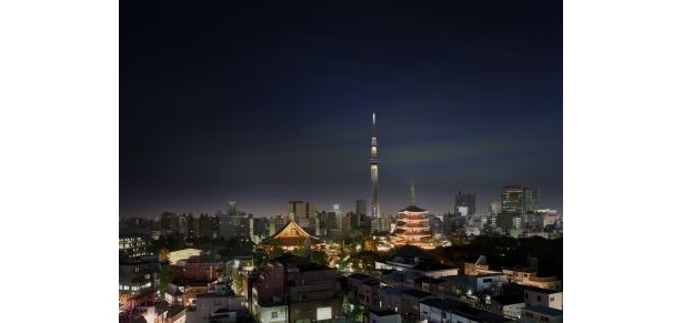 浅草の夜空に溶け込む「雅」ライトアップ