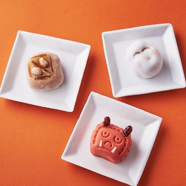 「節分創作和菓子 ＜赤鬼/枡/お多福＞」(各140円)