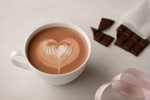 ビターチョコをブレンドしたコクのある甘味と、程よい苦味が口中に広がる「ホットチョコレート」